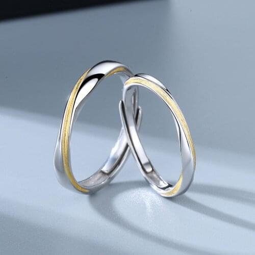Binmonray 925 Sterling Silver Creative Simple Golden Mobius Strip Couple Rings for Lover Girl Boy Friend Valentines Day Gifts