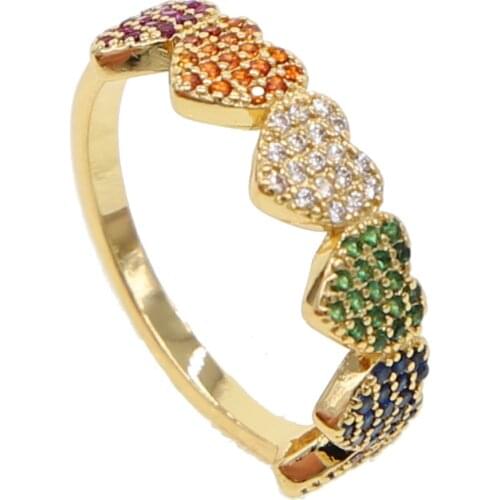 Sparkling cz Heart Finger Ring for Women birthday gift high quality romantic anillo Jewelry six rainbow stack star dainty ring