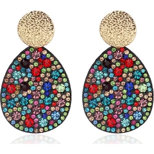 Bohemian Statement Colorful Rhinestone Water Drop Earrings for Women Fashion Black Crystal Earring Holiday Party Jewelry Gift