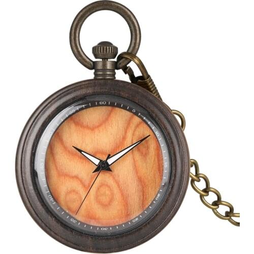 Wooden Pocket Watch for Men Quartz Pendant Watches for Women Thick Chain Pendant Watch Luminous Pointers