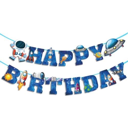 Kids Space Planet Astronaut HAPPY BIRTHDAY Wall Hanging Flag Banners Baby Shower Happy Birthday Party Decorations Supplies
