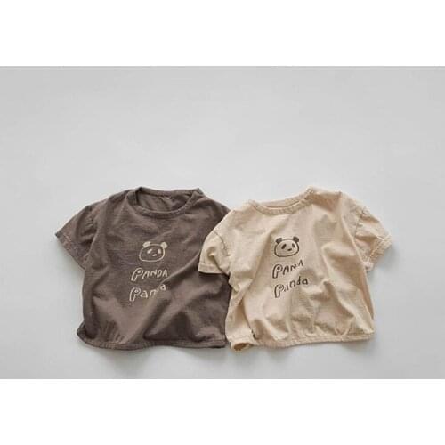 Ins Childrens Summer Top Simple Childrens Panda Letter Boys And Girls' Foreign Style Cotton Short Sleeve T-shirt