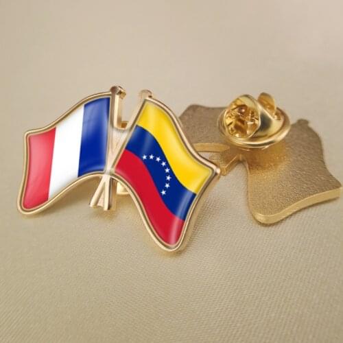 France and Venezuela Crossed Double Friendship Flags Lapel Pins Brooch Badges
