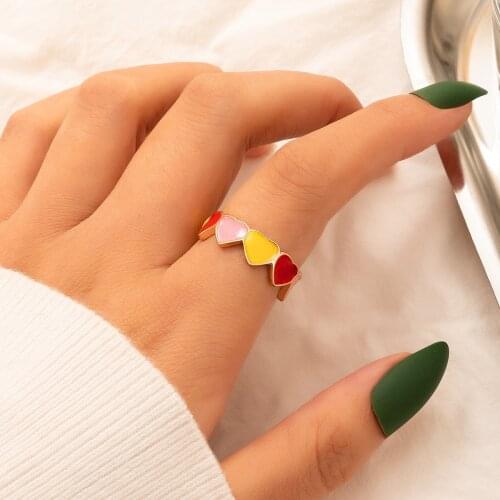 Tocona Colorful Dripping Oil Heart Ring for Women Men Playing Cards Geoemtry Alloy Metal Wedding Ring Jewelry Accessories кольца