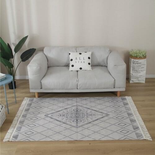 Morocco Cotton Hand Woven Printed Area Rugs Black White Living Room Carpet Bedroom Large Nordic Geometric Pattern Rug Washable2m