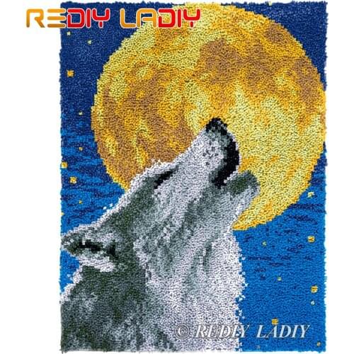 Latch Hook Kits DIY Carpet Rug Moon Wolf Plush Wall Tapestry Kits Crochet Floor Mat Chunky Yarn Cushion Arts & Crafts 61*81cm