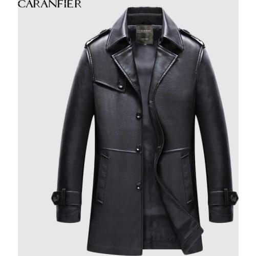 CARANFIER New Fashion Men Long Faux Leather Trench Coat Motorcycle Jacket Windproof High Quality Brand Gentleman Jackets S-3XL