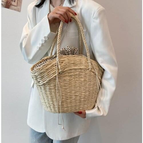 Summer Handmade Bags for Women Beach Weaving Ladies Straw Bag Wrapped Beach Bag Moon shaped Top Handle Handbags Totes