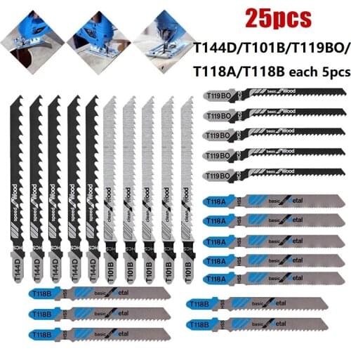 25Pcs Jig Saw Blade Jigsaw Blades Set Metal Wood Assorted Blades Woodworking T144D/T244D/T118A/T111C