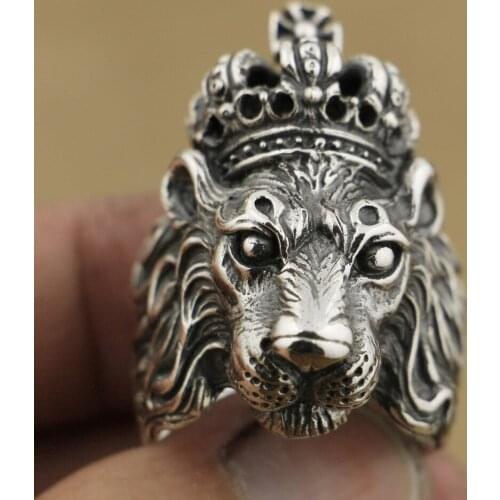 LINSION Handmade 925 Sterling Silver Crown Lion King Mens Biker Rock Punk Ring TA75 US Size 7~15