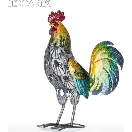 Tooarts Metal Figurine Rooster Sculpture Carved Iron Rooster Home Furnishing Articles Artwork Home Decoration Garden Miniatures
