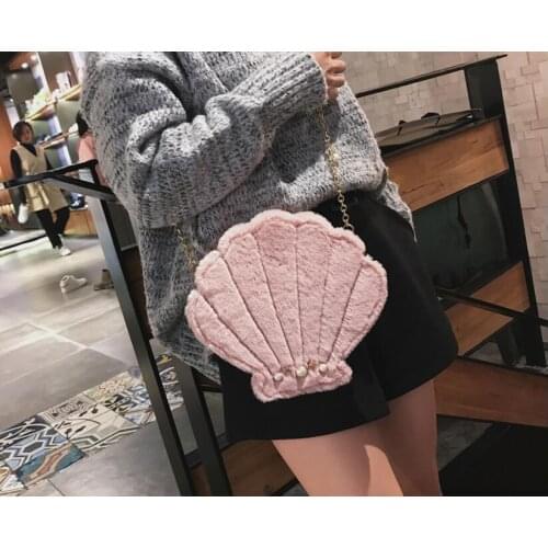Fashion Women Sweet Seashell Shaped Pearl Cross Body Bag Shell Shoulder Bag Clutch Bag Girls Messenger Handbag