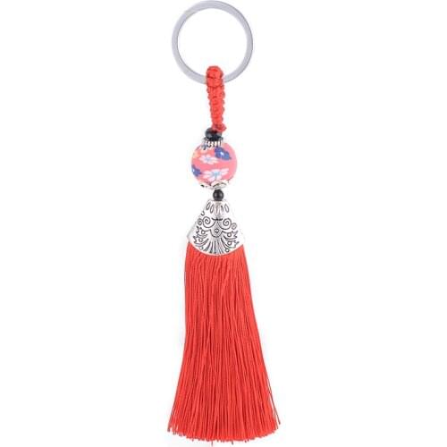 Trendy Retro Chinese Style Series Ice Silk Tassel Keychain Ladies Backpack Mobile Phone Car Key Pendant Fashion Gift Ornament