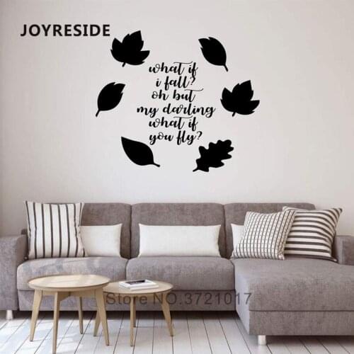 JOYRESIDE Autumn Leaves Wall Decal Tree Leaves Falling Wall Sticker What If You Fly Quotes Words Stickers Home Livingroom WM350
