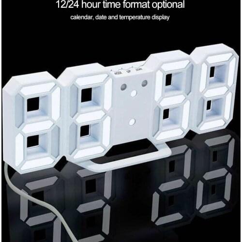 Adjustable 24/12 Hour Display Watch Alarm LED Digital Clock Wall Hanging 3D Table Clock Calendar Temperature Display Brightness