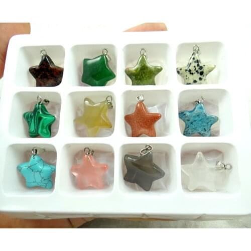 Natural stone Turquoises Quartz crystal tiger eye aventurine Five-pointed star pendant for diy Jewelry making necklace 12pcs