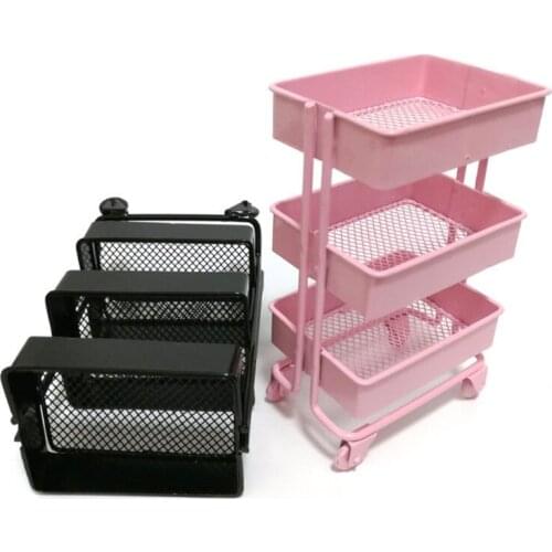 NICEFurniture Mini Trolley Floor Storage Rack with Wheels Dollhouse Miniature Furniture Shelf