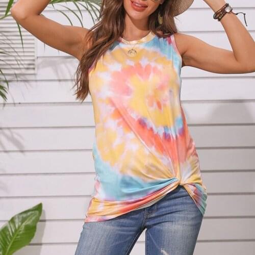 2021 Summer New Style Hot Sale Jacket Round Neck Pullover Twist Tie-dye Printing Vest T-shirt Casual Sleeveless Versatile Vest
