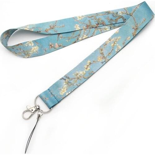 ZF644 1pcs Van Goghs Branches Of An Almond Tree In Blossom Painting Art Key Chain Lanyard Neck Strap For Keys ID Card Lanyards