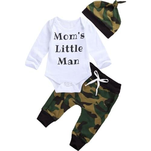 Citgeett Autumn New Newborn Toddler Infant Baby Clothes Set Fashion Long Sleeve Letter Print Romper Camouflage Pants Hat Set