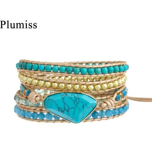 Plumiss Natural and Mineral Stones Wrap Bracelet Protective Decemember Birthstone Third Eye Chakra Bracelets Jewelry for Women