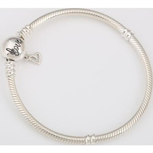 Authentic S925 Silver Bead Charm Dangle Bracelet for Women Love Clasp Snake Chain Bracelet Girl Lady Gift