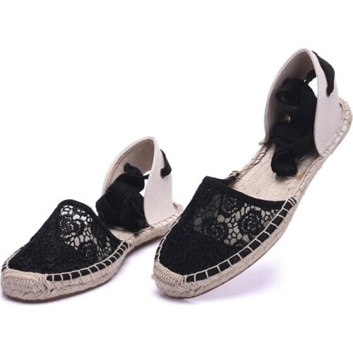 Casual Shoes Ladies Espadrille Shoes Summer Women Sandals Black Beige Tie Up Flat Loafers Women Lace Shoes Sandalias Mujer 2018