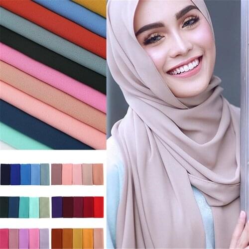 Plain Bubble Chiffon Maxi Hijab Scarf Headscarf Wrap Georgette Shawl Islamic Muslim Women Basic Veils lady Turban YS435