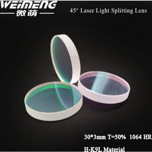 Weimeng brand directly supply 45 degrees 30*3mm T=50% H-K9L material 1064nm laser light splitting lens for optical laser lens