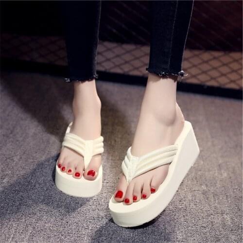Size 42 Women Flip Flops Wedge Platform Beach Shoes Casual Slippers for Women House Slippers High Heel Ladies Flip Flop Slippers