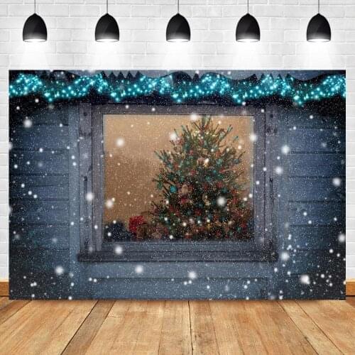 Christmas Snow Grey Wood Window Photography Backdrops Winter Snowflake Christmas Tree Decor Photocall Background Photo Studio