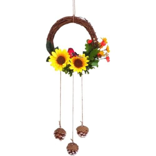 Wreath For Party Home Beautiful Birds Are Feathers Cloth Flowers Foam Plastic Door Decor Pink Sun Flower