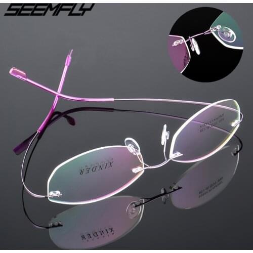 Seemfly Ultralight Frameless Titanium Alloy Glasses Frame Women High Quality Super Stretch Metal Temple Eyeglasses Frame Eyewear