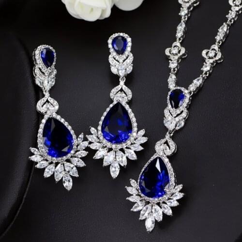 Zlxgirl bridal jewelry sets Classic Dark blue cubic zircon Bridal wedding jewelry set couple accessory sets