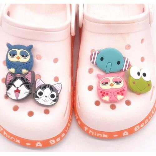 1Pcs Chis Cat Owl Cute Animals PVC Shoe Charms Buckle Fit Wristbands Bracelets Shoes Accessories Decoration Party GiftCroc Jibz