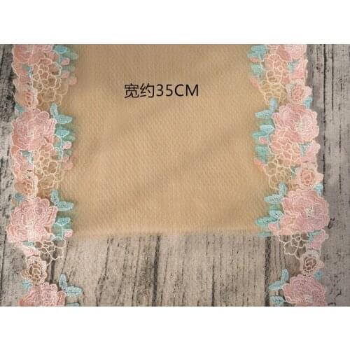 1Yard Soft Mesh Embroidery Lace Trim Red Yellow Dolls Dress Accessories Bilateral Fabric Sewing Crafts Doll Material 38cm Wide