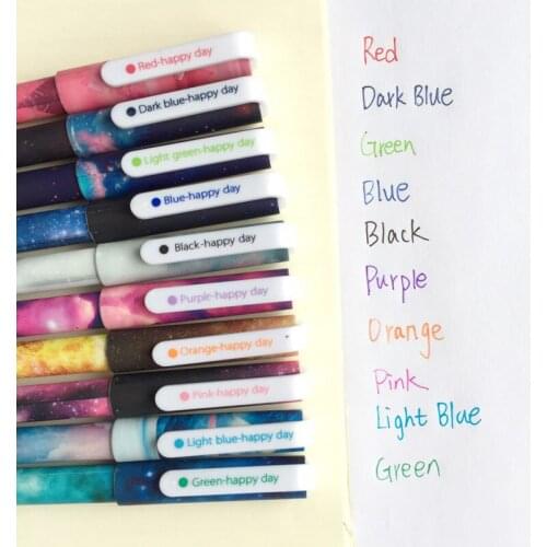 10pcs/box Mix Color 0.5mm Starry Sky Signature Gel Pen Stationery Kids Doodle Pen Office Student Writing School Supply Gift