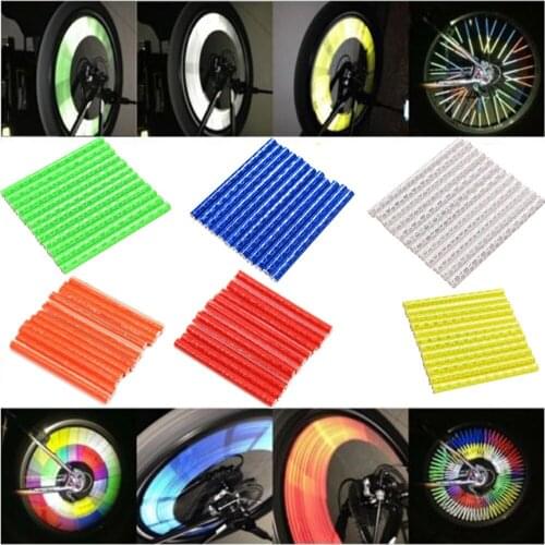 12pcs Bicycle Wheel Spoke Reflector Reflective Mount Clip Tube Warning Strip