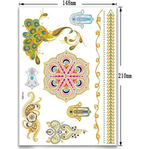 2pcs Hot Stamping Tattoo Stickers Metal Hot Silver Tattoo Waterproof Stickers Environmental Golden Silver Tribal Henna Tattoo