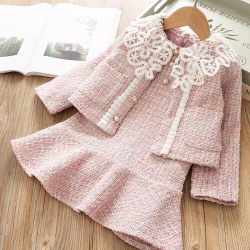 2021 Girls Baby Fashion Clothing Set Elegant Jacket+Lace Collar Dress,Girl Kids Princess Birthday Suits Spring Autumn Clothes