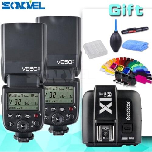 2xGodox V850II GN60 w/ 2000mAh Li-ion Battery 2.4G Wirless X System Speedlite Flash Light + X1T-N Trigger Transmitter for Nikon