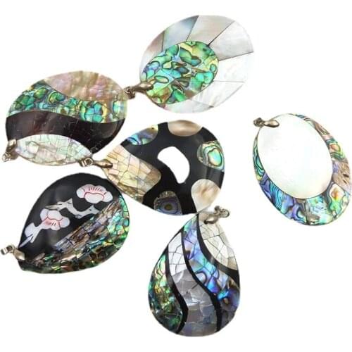 3Pcs Natural Water Drop Shape Abalone Shell Pendant For Necklace Pearl Shell Pendant Silver Jewelry For Women Pendant Finding