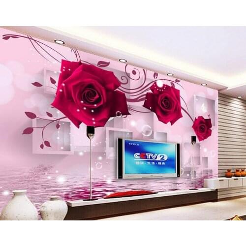3d wallpaper flower Red Rose reflection Mural 3d wallpaper 3d wall papers for TV backdrop Wall Decoration