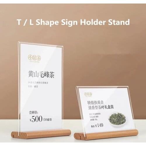 A6 T / L Two Display Table Acrylic Sign Card Stand Wooden Advertising Poster Picture Photo Frame Menu Price List Holder Stand