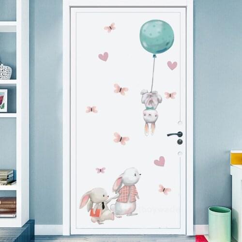Watercolor Cute Rabbit Wall Stickers for Kids room Home Decor Hand paintied Bunny Children room Nursery Bedroom Vinyl Sticker