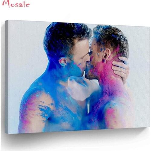 5d Diy Diamond Painting Colorful Gay Couple Kissing round Diamond Embroidery Cross Stitch almaznaya full square Drill Needlework