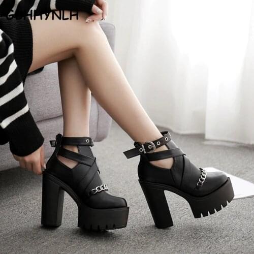 GBHHYNLH Fashion Ankle Boots Platform Shoes Round Toe fall Boots Thick High Heels spring shoes Punk Boots for Women LJA559