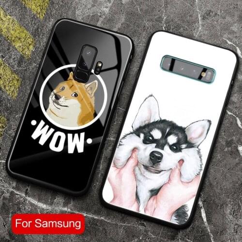 Cute Husky Shiba Inu Kabosu DOGE Tempered glass phone case for Samsung galaxy note10 s8 s9 s10e s10plus note 10 8 9 10 PLUS