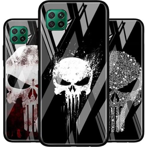 Marvel Punisher Skull Tempered Glass Cover For Huawei P40 P30 P20 P10 P Smart Z Pro Plus Lite 2020 2021 Phone Case