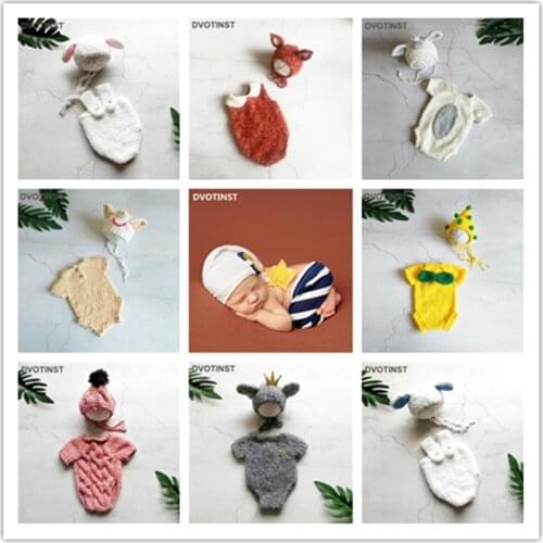 Dvotinst Newborn Baby Photography Props Crochet Knit Clothes Outfits+Hat 2pcs Set Fotografia Costume Studio ShootS Photo Props